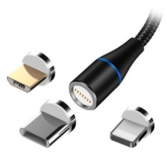 CABLU MAGNETIC 3IN1 USB-C/LIGHTNING/MICRO USB 1M 3A - NEGRU foto