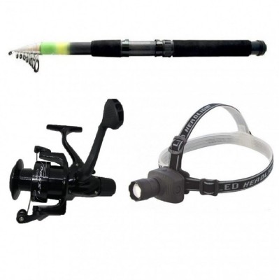 Set lanseta 3.6m cu 7 segmente si mulineta LS500 cu lanterna led frontala foto
