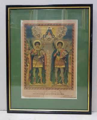 Sf. Mare Mucenic Gheorghe si Sf. Mare Mucenic Dimitrie, Cromolitografie foto