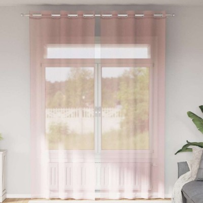 vidaXL Perdele Voile cu Oelii 2 buc Roz deschis 140x260 cm foto