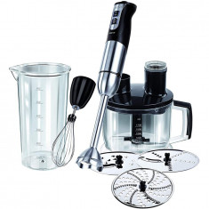 Set blender de mana MPM MBL-11, 800W, reglarea vitezei, functie TURBO, 1750 ml, 5 accesorii incluse, negru/argintiu