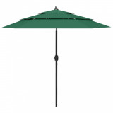 Umbrelă de soare 3 niveluri, st&acirc;lp de aluminiu, verde, 2,5 m, vidaXL