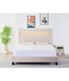 Pat Tapițat CU LED Catifea Bej Cod FB-18 160x200 cm, Somiera +&nbsp;Saltea&nbsp;160x200