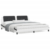 VidaXL Cadru de pat cu lumini LED alb/negru 200x200 cm piele ecologică