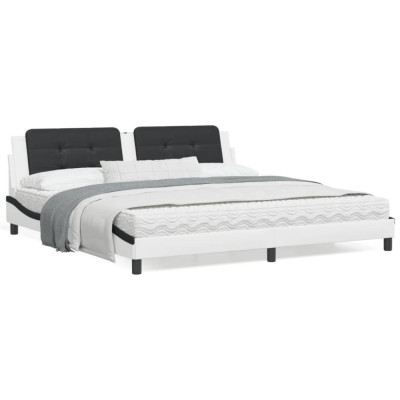vidaXL Cadru de pat cu lumini LED alb/negru 200x200 cm piele ecologică foto