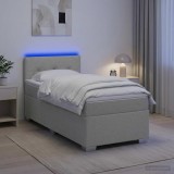 Cumpara ieftin Pat box spring cu saltea si LED Gri deschis 80 x 200 cm