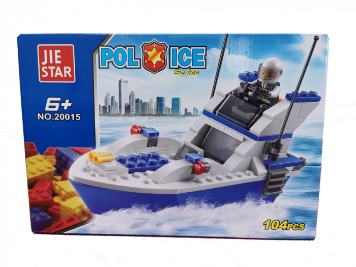 Lego barcuta de politie JIE STAR POLICE 104 piese