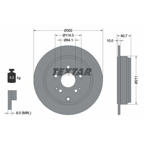 Set disc frana Honda Cr-V 3 (Re) 06.06-, Cr-V 4 (Rm) 01.12-, Spate, 302X10mm, plin, TEXTAR