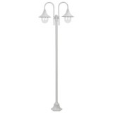 vidaXL St&acirc;lp cu lumini de grădină E27 220 cm, aluminiu 2 lămpi, alb