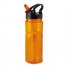 Sticla sport cu pai 600 ml, fara BPA, Everestus, NA05, plastic, transparent, portocaliu, saculet de calatorie inclus foto