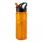Sticla sport cu pai 600 ml, fara BPA, Everestus, NA05, plastic, transparent, portocaliu, saculet de calatorie inclus
