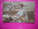 HOPCT 12183 ANUL 1918 -FELICITARE VECHE -FEMEI FRUMOASE -FRANTA -EUROPA - -ROMANTICA- -CIRCULATA