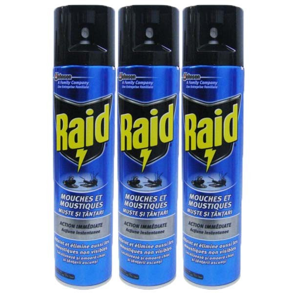 3 x Raid Muste si Tantari, Insecticid spray, 3 x 400ml