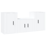 Set comoda TV, 3 piese, alb, lemn prelucrat