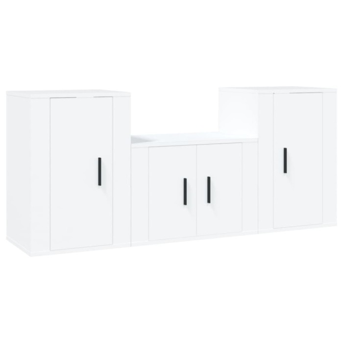 Set comoda TV, 3 piese, alb, lemn prelucrat