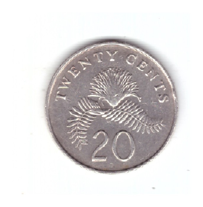 Moneda Singapore 20 cents 1991, stare foarte buna, curata