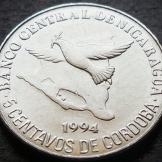 Moneda exotica 5 CENTAVOS de CORDOBA - NICARAGUA, anul 1994 * cod 26 = A.UNC