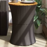 Cumpara ieftin Masă laterală de grădină, formă de tobă, negru, poliratan/lemn