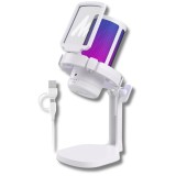 Cumpara ieftin Microfon Profesional USB cu Brat Ajustabil, Cardioid, Reducere Zgomot, RGB, Mute, pentru Streaming, YouTube, TikTok, Gaming, Podcast, Alb