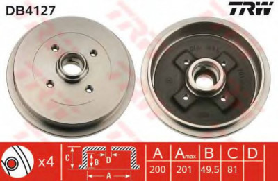 Tambur frana VW POLO CLASSIC (6KV2) (1995 - 2006) TRW DB4127 foto