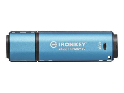 Stick USB Kingston IronKey Vault Privacy 50 de 8 GB (albastru deschis/negru, USB-C 3.2 Gen 1) foto