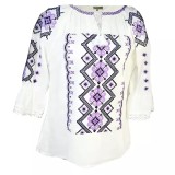 Cumpara ieftin Ie Traditionala Alba cu Motiv Geometric Mov de Dama - IMS14