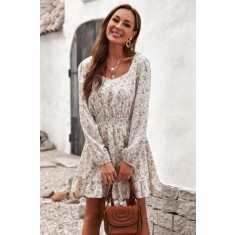 L809-221 Rochie midi casual cu elastic in talie si print floral