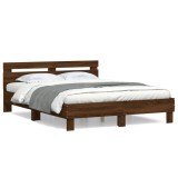 Cadru Pat Gossi Stejar Maro 140x190 cm cu Tablie, Lemn Prelucrat