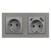 Priză cu &icirc;mpăm&acirc;ntare Nova 16A 250V USB cu cadru gri