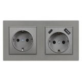 Priză cu &icirc;mpăm&acirc;ntare Nova 16A 250V USB cu cadru gri