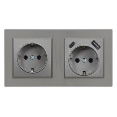 Priză cu &icirc;mpăm&acirc;ntare Nova 16A 250V USB cu cadru gri
