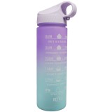 Sticla apa gradata Pufo Motivational pentru sport, fitness, antrenamente, cu pai inclus, 500 ml, mov/verde