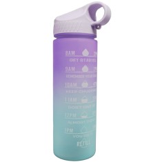 Sticla apa gradata Pufo Motivational pentru sport, fitness, antrenamente, cu pai inclus, 500 ml, mov/verde