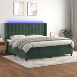 Cumpara ieftin Pat cu arcuri, saltea și LED, verde &icirc;nchis, 200x200 cm, catifea