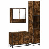 Cumpara ieftin Set mobilier de baie, 3 piese, stejar fumuriu, lemn prelucrat