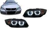 Faruri halogen U-Led 3D negre pentru BMW Seria 3 E90 E91 LHD 2005-2008