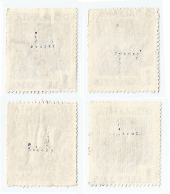 *Romania, lot 2 cu 4 timbre perforate identice cu perforatii in pozitii diferite foto