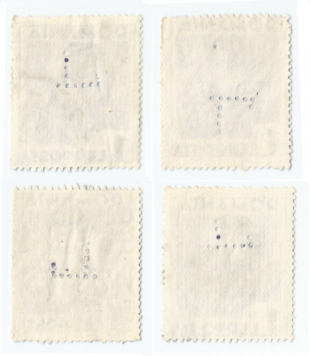 *Romania, lot 2 cu 4 timbre perforate identice cu perforatii in pozitii diferite