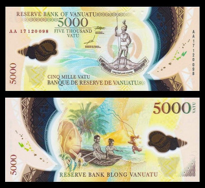 VANUATU █ bancnota █ 5000 Vatu █ 2017 █ P19 █ SERIE AA POLYMER █ UNC necirculata foto