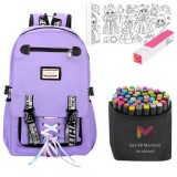 Cumpara ieftin Ghiozdan pentru Copii, Impermeabil, Port USB, 30 x 14 x 47 cm, Violet cu Rola Hartie Auto-Adeziva si Decupabila pentru Desenat, 3 m x 30 cm, Model Pri