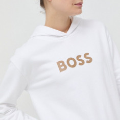 BOSS hanorac de bumbac femei, culoarea alb, cu glugă, imprimeu 50468367