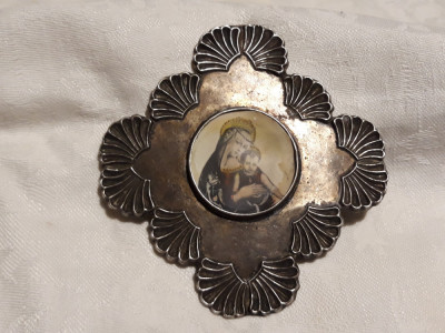 MEDALION PECTORAL argint FECIOARA MARIA cu PRUNCUL ISUS rar OPULENT exceptional foto