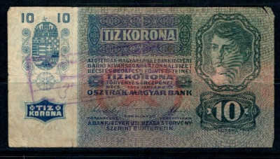 Austro-Ungaria 1915(1919) - 10 korona, stampila sarbeasca foto