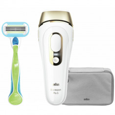 Epilator IPL Braun Silk-expert Pro 5 PL5014, 400.000 impulsuri luminoase, Alb/Auriu