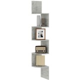 HOMCOM Raft de Colț de Perete &icirc;n Formă Zigzag 20L x 20l x 126&Icirc; cm 5 Nivele Lemn Gri | Aosom Romania