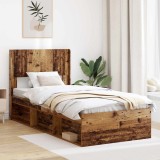 vidaXL Cadru de pat cu depozitare și tăblie Lemn vechi 75 x 190 cm 3414273