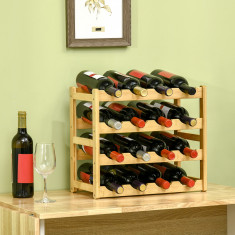 HOMCOM Dulap cu suport pentru vinuri cu 16 sticle, organizator de sticle, raft de afisare pentru blat, bar acasa, natural
