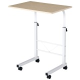 HOMCOM Suport lateral reglabil pe &icirc;nălțime mobilă masă de cafea cu roți fr&acirc;nare C-Tables Placă de lemn Oțel Metal Plastica Alb Fag 60 x 40 x 68-78 cm
