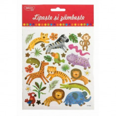 Abtibilduri DACO Lipeste si Zambeste, Model Jungla, Multicolor, 30 Buc/Set, Autocolante Copii, Stickere Decorative, Stickere pentru Copii, Abtibilduri