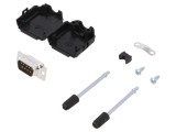 Mufă D-Sub PIN 9 tată lipire cablu negru - Kit complet